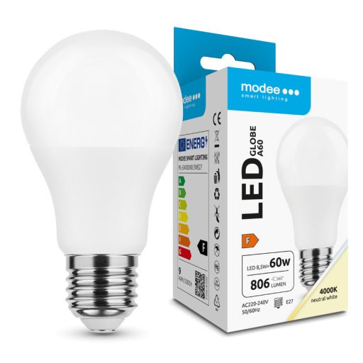 Modee Lighting LED fényforrás Globe A60 8,5W E27 180° 4000K (806 lumen) ERP