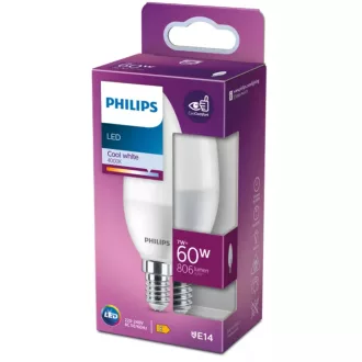 Philips LED fényforrás E14 60W gyertya, matt, hideg