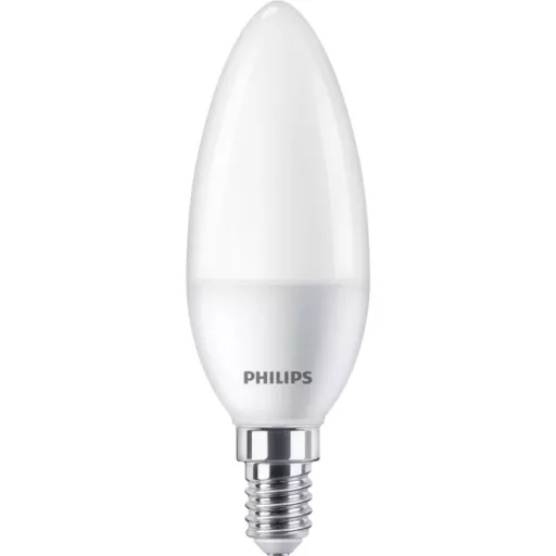 Philips LED fényforrás E14 60W gyertya, matt, hideg