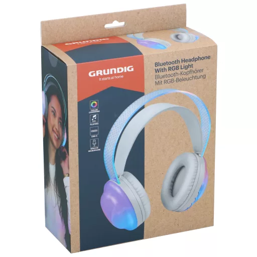 Grundig bluetooth fejhallgató 300mAh fehér RGB színváltó