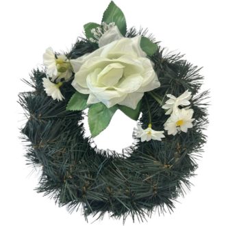 Műfenyő alapú koszorú - Virágokkal 15 cm
