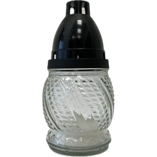 Üvegmécses - Átlátszó színben mintával, fekete fedéllel