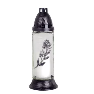 Üvegmécses fekete kupakkal - Rózsa - 26 cm