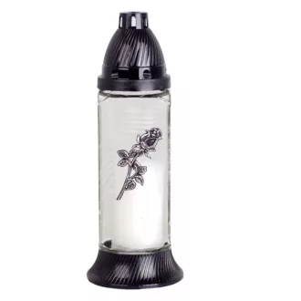 Üvegmécses fekete kupakkal - Rózsa - 26 cm
