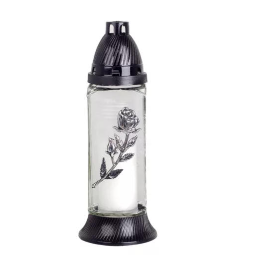 Üvegmécses fekete kupakkal - Rózsa - 26 cm