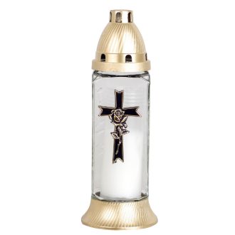 Üvegmécses arany kupakkal - Kereszt, rózsa mintával