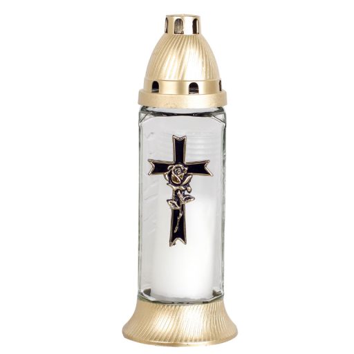 Üvegmécses arany kupakkal - Kereszt, rózsa mintával