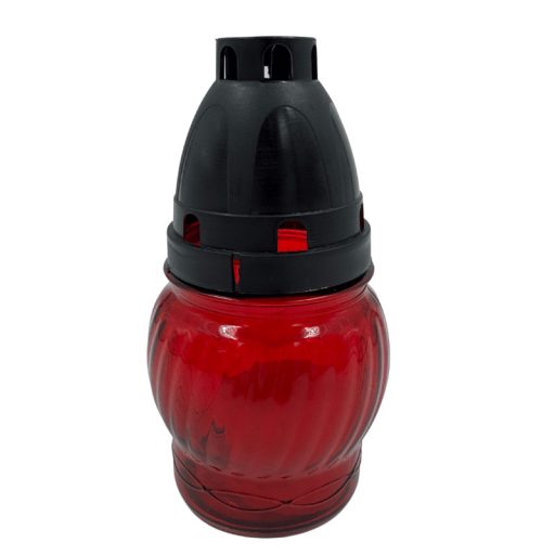 Piros üveg kegyeleti mécses műanyag tetővel 140mm, 8óra