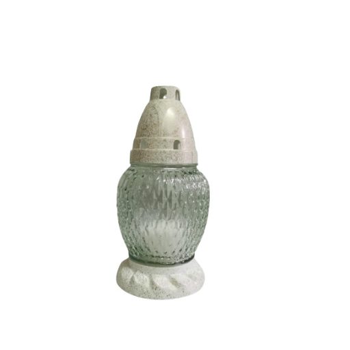 Üvegmécses antik kupakkal fehér/arany