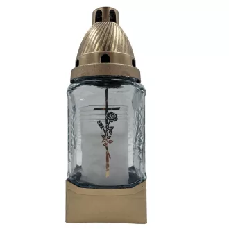   Üvegmécses – Rózsa és kereszt mintás, 16 órás égési idő, 20 cm