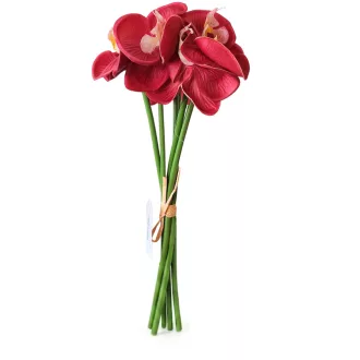 Művirág gumi Orchidea csokor 6 szálas kötegelve - bordó