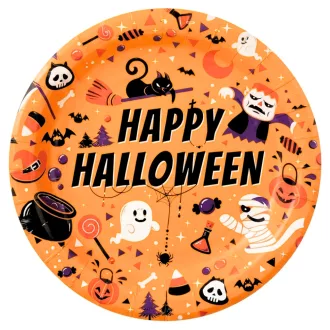 Halloween narancssárga papír tányér 23cm 10db/szett 