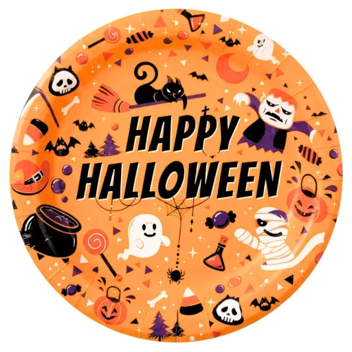 Halloween narancssárga papír tányér 23cm 10db/szett 