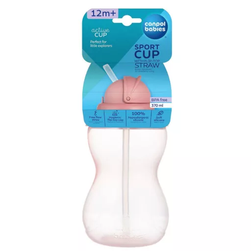 Canpol babies sport itatópohár szívószállal 370ml rózsaszín