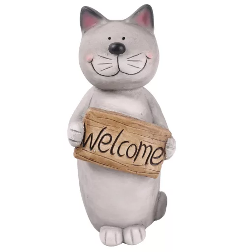 Kültéri macska Welcome tábla szürke 33,8cm 