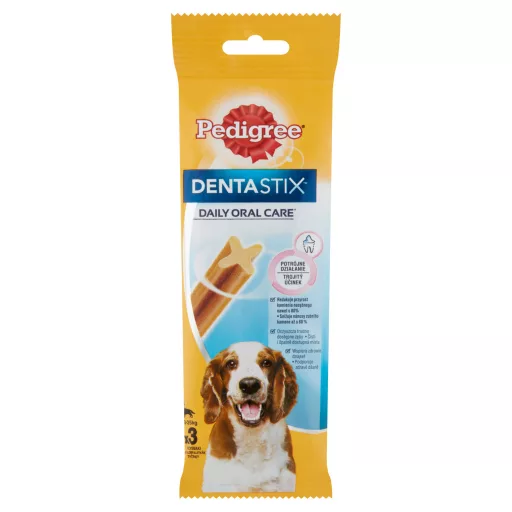 Pedigree DentaStix kiegészítő állateledel 10-25 kg-os, 4 hónapnál idősebb kutyák számára 3 db 77 g