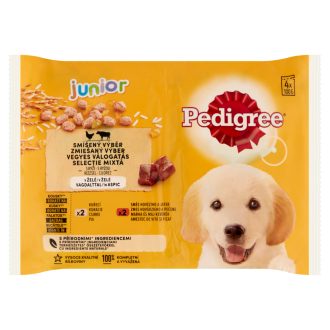   Pedigree Junior teljes értékű vegyes válogatás eledel kölyöknek rizzsel vagdalttal 4 x 100 g (400 g)