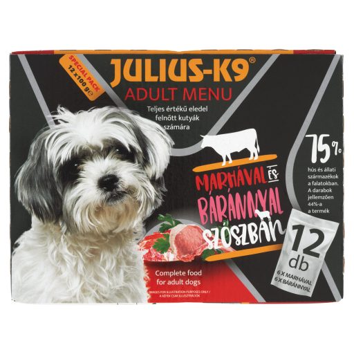 Julius-K9 teljes értékű állateledel felnőtt kutyák számára marhával báránnyal szószban 12 x 100 g