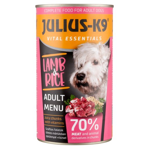 Julius-K9 teljes értékű állateledel felnőtt kutyák számára mártásban báránnyal + rizzsel 1230 g