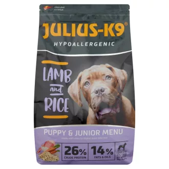   Julius-K9 Hypoallergenic Puppy & Junior Menu teljes értékű kutyaeledel báránnyal és rizzsel 3 kg