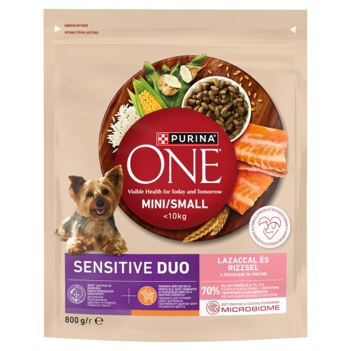 Purina One Mini Sensitive Duo lazaccal száraz kutyaeledel 800 g