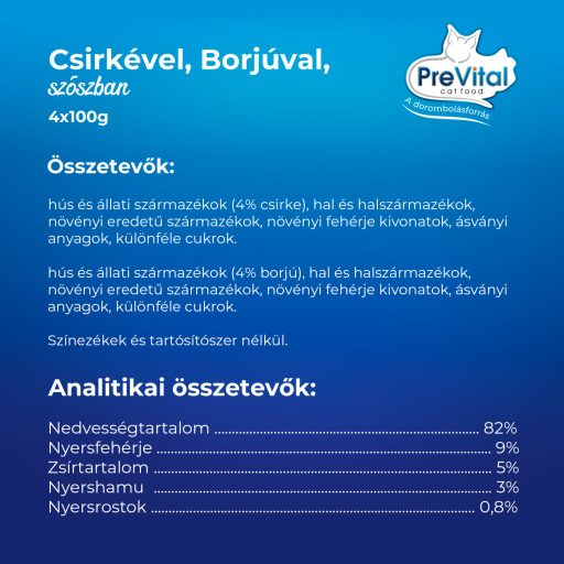 PreVital teljes értékű állateledel felnőtt macskák számára szószban 4 x 100 g