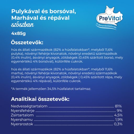 PreVital Farm Selection teljes értékű állateledel felnőtt macskák számára szószban 4 x 85 g