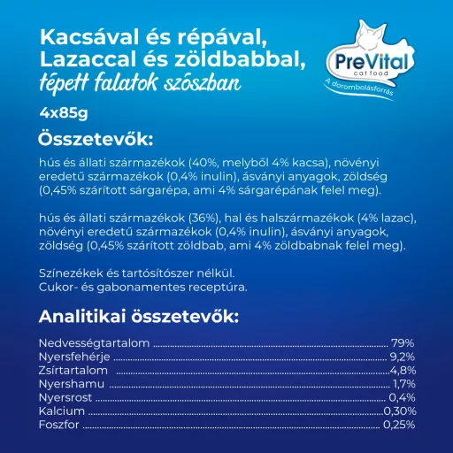 PreVital Fillet Duo teljes értékű állateledel felnőtt macskáknak tépett falatok szószban 4 x 85 g