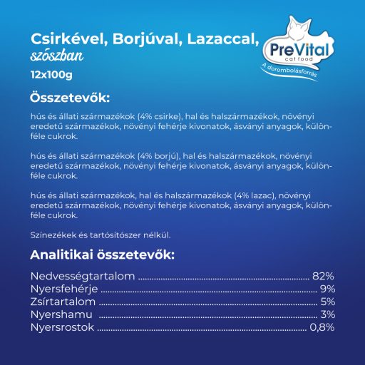 PreVital teljes értékű állateledel felnőtt macskák számára szószban 12 x 100 g