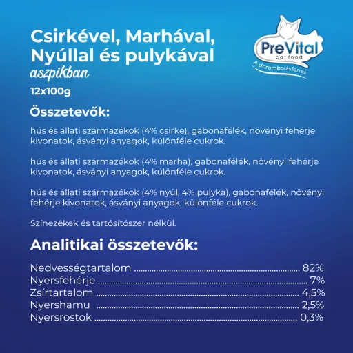 PreVital teljes értékű állateledel felnőtt macskák számára aszpikban 12 x 100 g