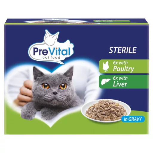 PreVital teljes értékű állateledel felnőtt, ivartalanított macskák számára szószban 12 x 100 g