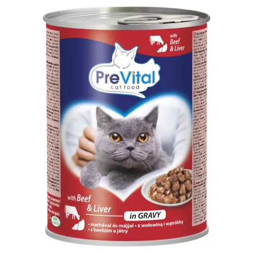 PreVital teljes értékű állateledel felnőtt macskák számára marhával és májjal szószban 415 g