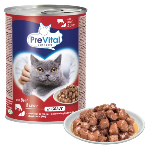 PreVital teljes értékű állateledel felnőtt macskák számára marhával és májjal szószban 415 g