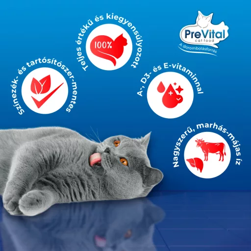 PreVital teljes értékű állateledel felnőtt macskák számára marhával és májjal szószban 415 g
