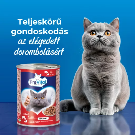 PreVital teljes értékű állateledel felnőtt macskák számára marhával és májjal szószban 415 g