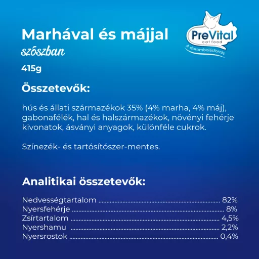 PreVital teljes értékű állateledel felnőtt macskák számára marhával és májjal szószban 415 g