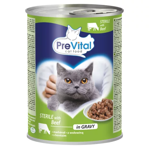 PreVital teljes értékű állateledel felnőtt, ivartalanított macskák számára marhával szószban 415 g