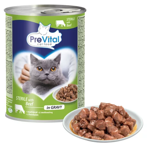PreVital teljes értékű állateledel felnőtt, ivartalanított macskák számára marhával szószban 415 g