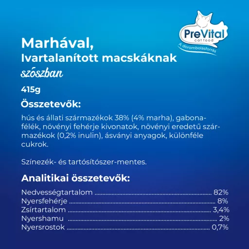 PreVital teljes értékű állateledel felnőtt, ivartalanított macskák számára marhával szószban 415 g