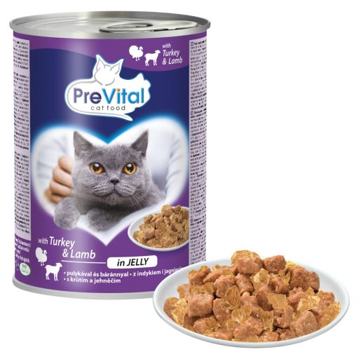 PreVital teljes értékű állateledel felnőtt macskák számára pulykával és báránnyal zselében 415 g 