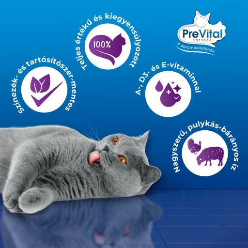 PreVital teljes értékű állateledel felnőtt macskák számára pulykával és báránnyal zselében 415 g 