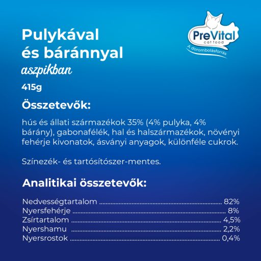 PreVital teljes értékű állateledel felnőtt macskák számára pulykával és báránnyal zselében 415 g 