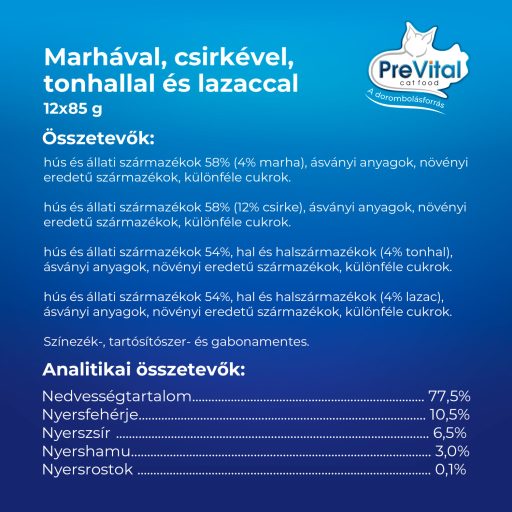 PreVital Mousse teljes értékű állateledel felnőtt macskák számára 12 x 85 g