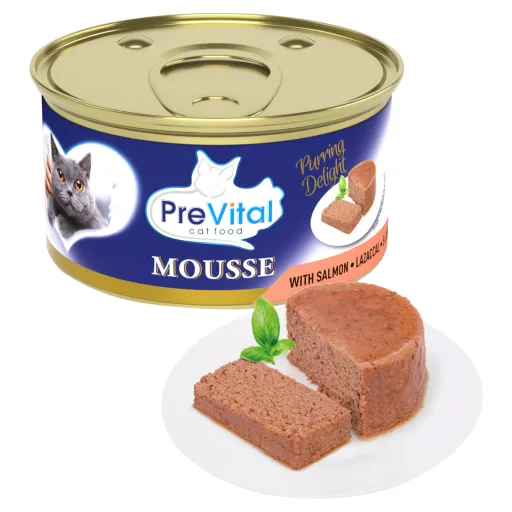 PreVital Mousse teljes értékű állateledel felnőtt macskák számára lazaccal 85 g