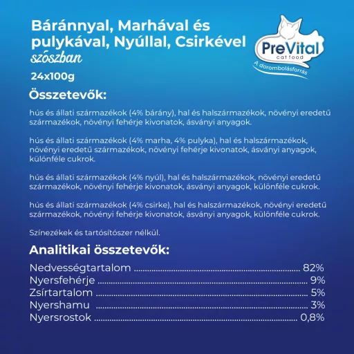 PreVital teljes értékű állateledel felnőtt macskák számára szószban 24 x 100 g