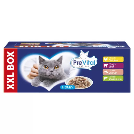 PreVital teljes értékű állateledel felnőtt macskák számára szószban 48 x 100 g