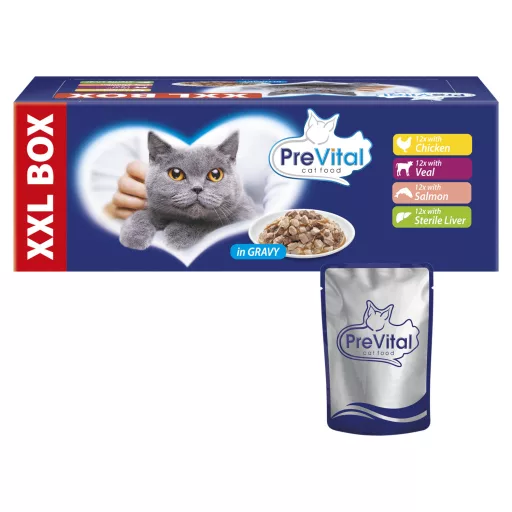 PreVital teljes értékű állateledel felnőtt macskák számára szószban 48 x 100 g