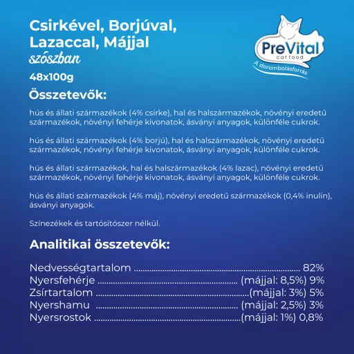 PreVital teljes értékű állateledel felnőtt macskák számára szószban 48 x 100 g