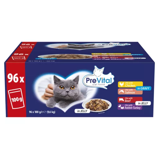 PreVital teljes értékű állateledel válogatás felnőtt macskák számára 96 x 100 g