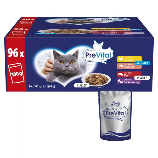 PreVital teljes értékű állateledel válogatás felnőtt macskák számára 96 x 100 g